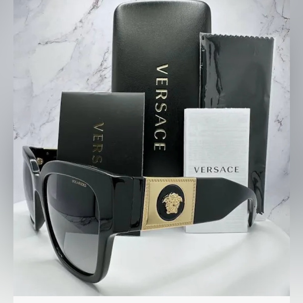 Versace Black and Gold Sunglasses with Medusa Detail
